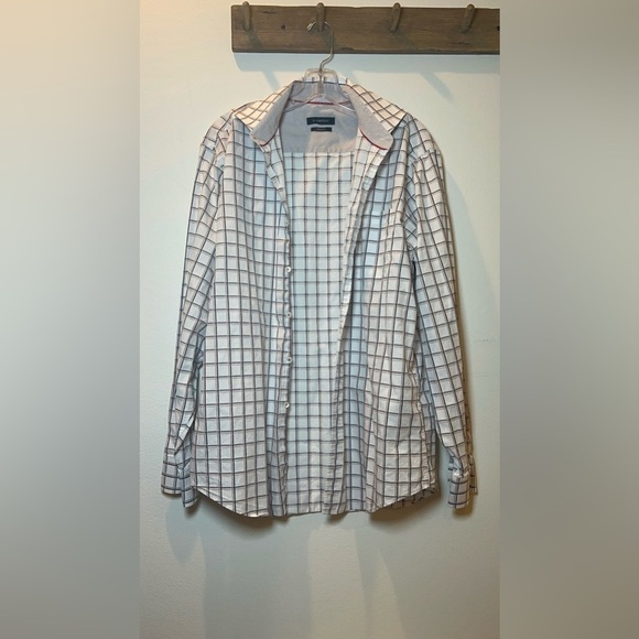 Bugatchi Other - Bugatchi men’s size L White, Blue and tan Checkered Button-Up Shirt